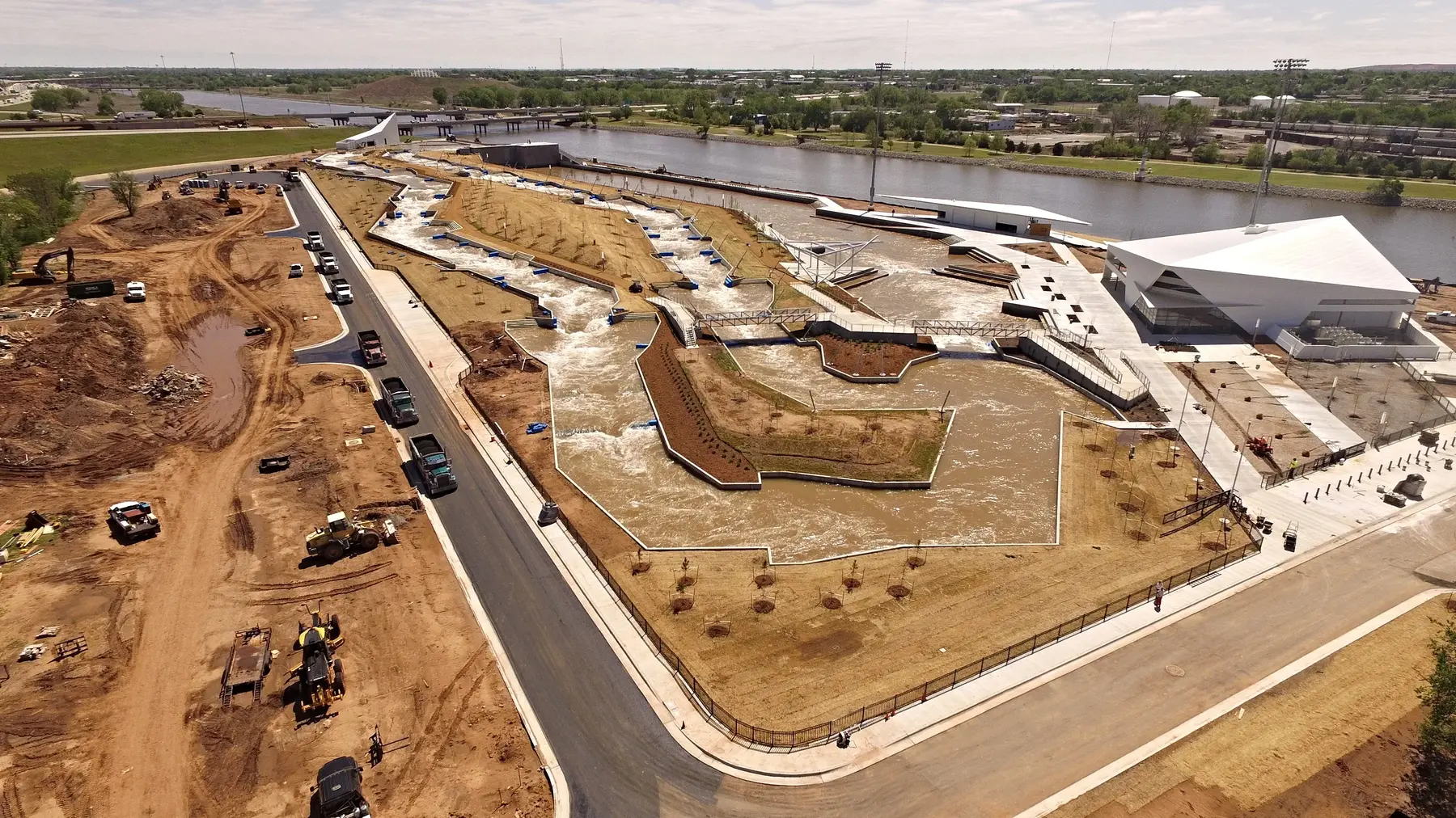 Aerial view of the Riversport Rapids construction project
