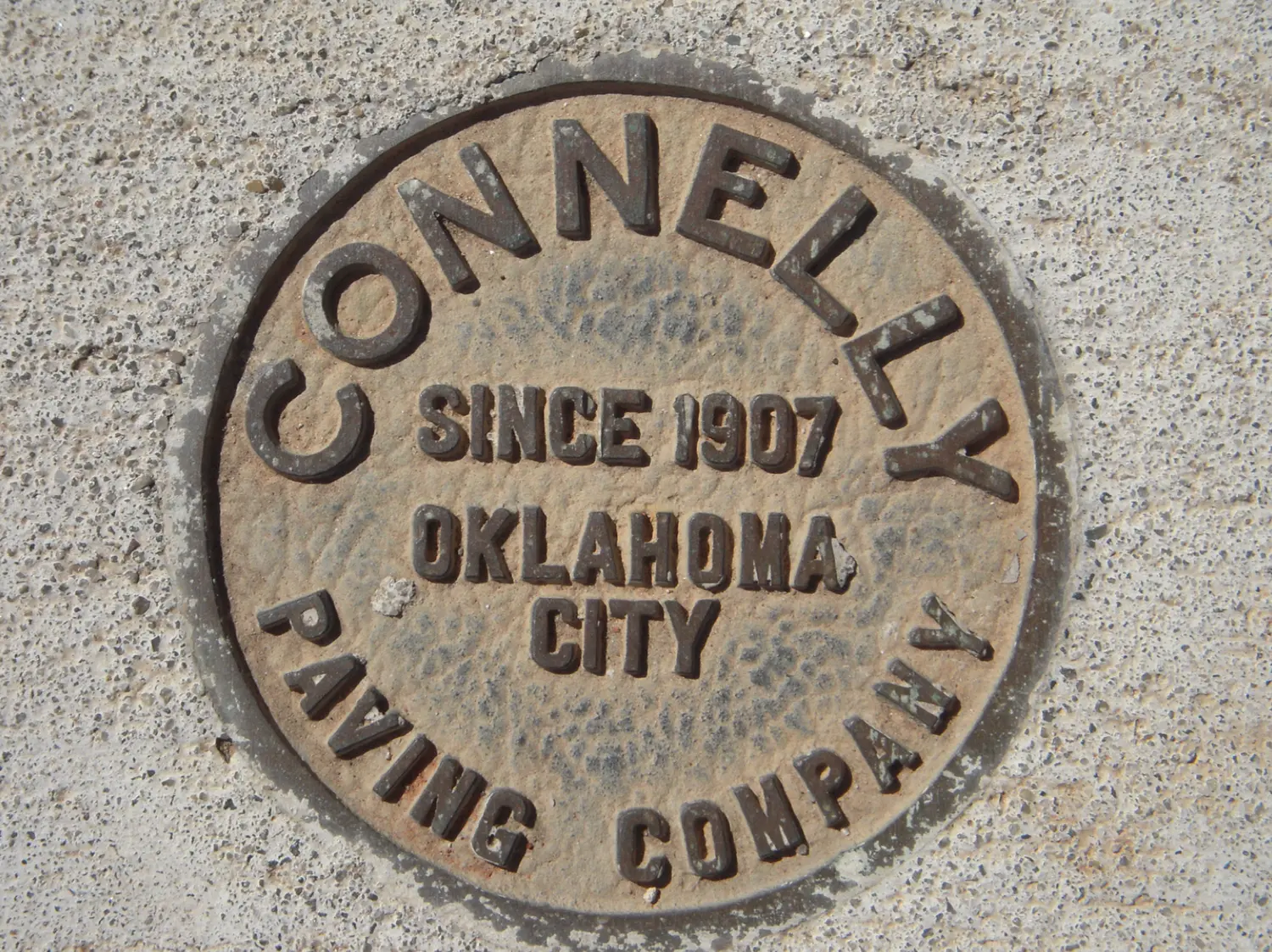 Historic Connelly Paving Company marker, Oklahoma City, since 1907